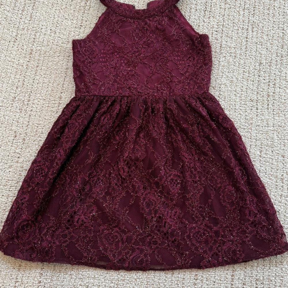 Elegant Burgundy Lace Kids Dress